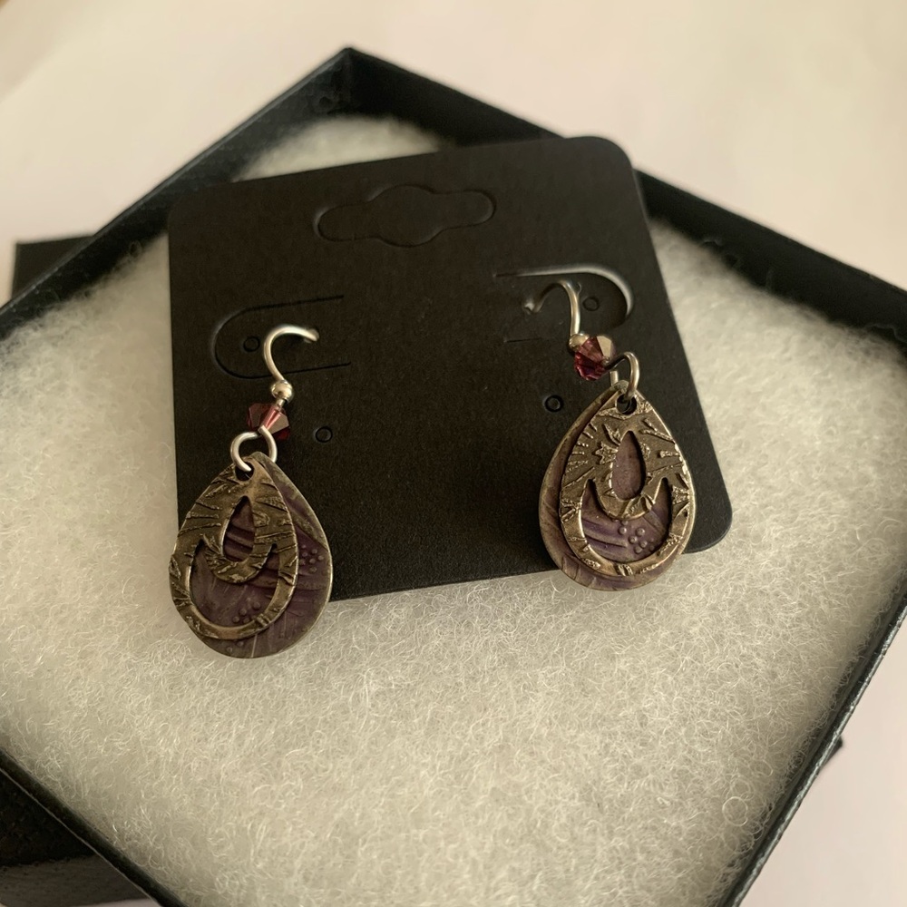Purple Teardrop Dangle Earrings - Women Jewelry - Picture 4 of 11